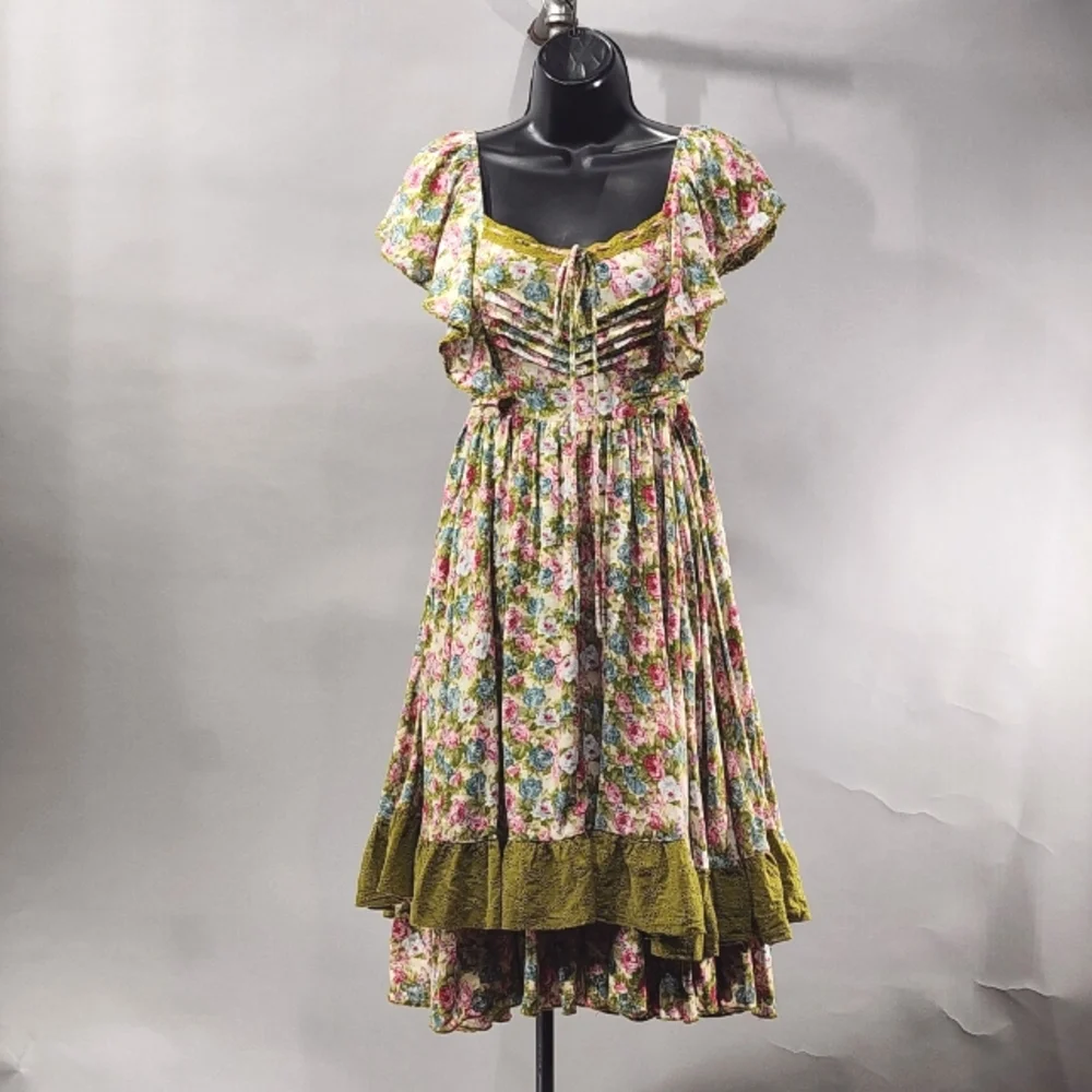 Floral Ruffle Dress with Green Accents - Picture 1 of 3